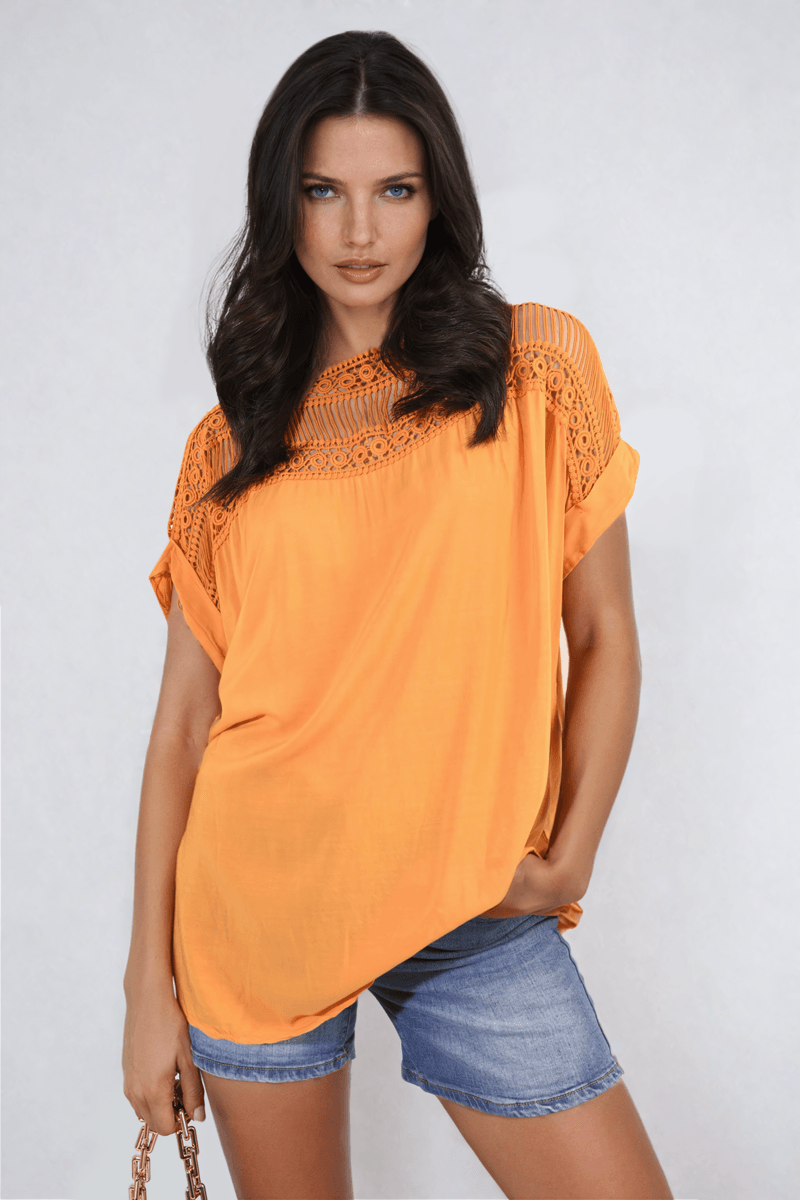 Lace Insert Round Neck Hollow Top - Toi ‘n’ Moi Ltd