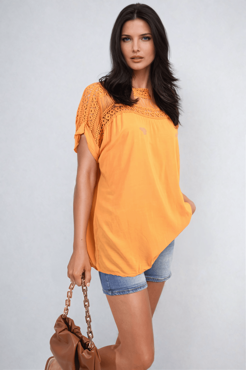 Lace Insert Round Neck Hollow Top - Toi ‘n’ Moi Ltd