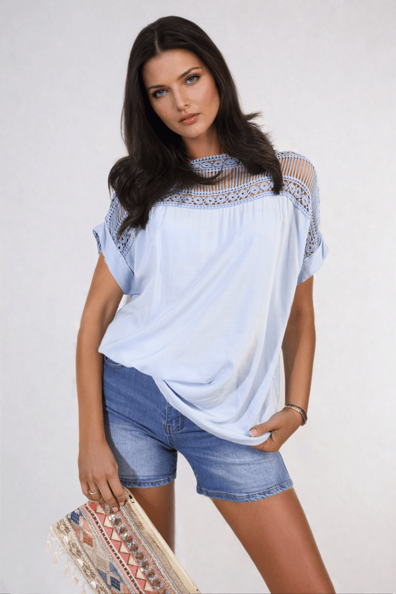 Lace Insert Round Neck Hollow Top - Toi ‘n’ Moi Ltd