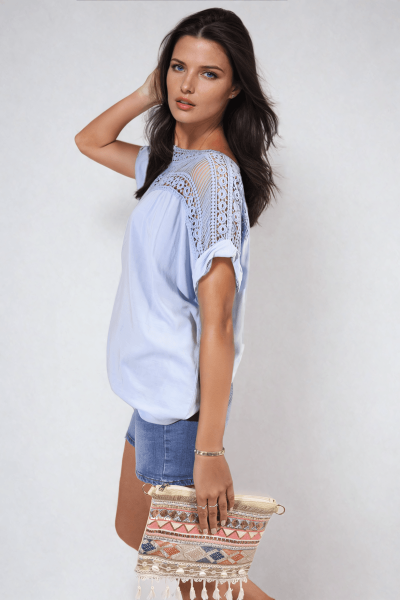 Lace Insert Round Neck Hollow Top - Toi ‘n’ Moi Ltd