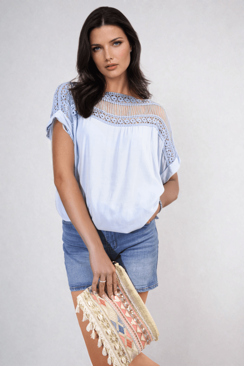 Lace Insert Round Neck Hollow Top - Toi ‘n’ Moi Ltd