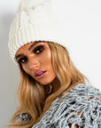 Faux Fur Lined Pom Pom Hat