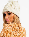 Faux Fur Lined Pom Pom Hat