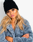 Faux Fur Lined Pom Pom Hat