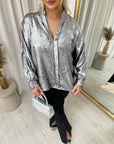 Metallic V-Neck Oversized Top
