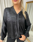 Metallic V-Neck Oversized Top