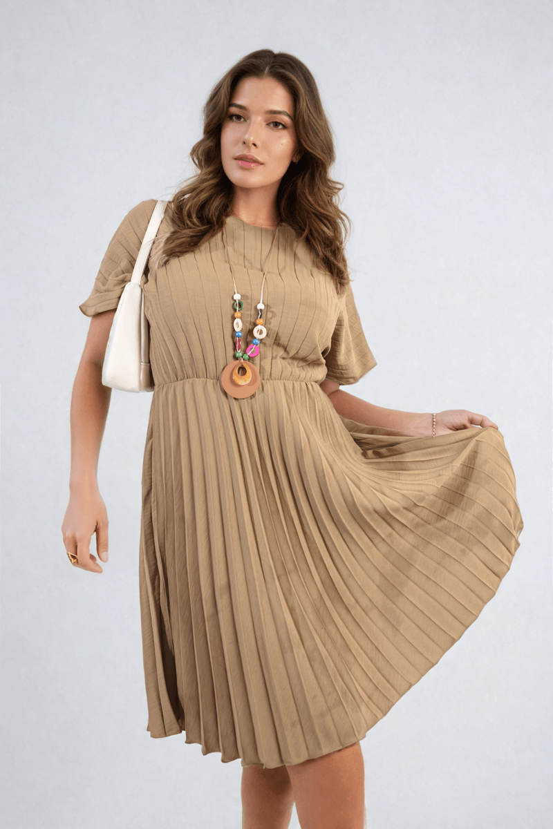 Short Sleeve Pleated Midi Dress - Toi ‘n’ Moi Ltd