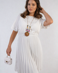 Short Sleeve Pleated Midi Dress