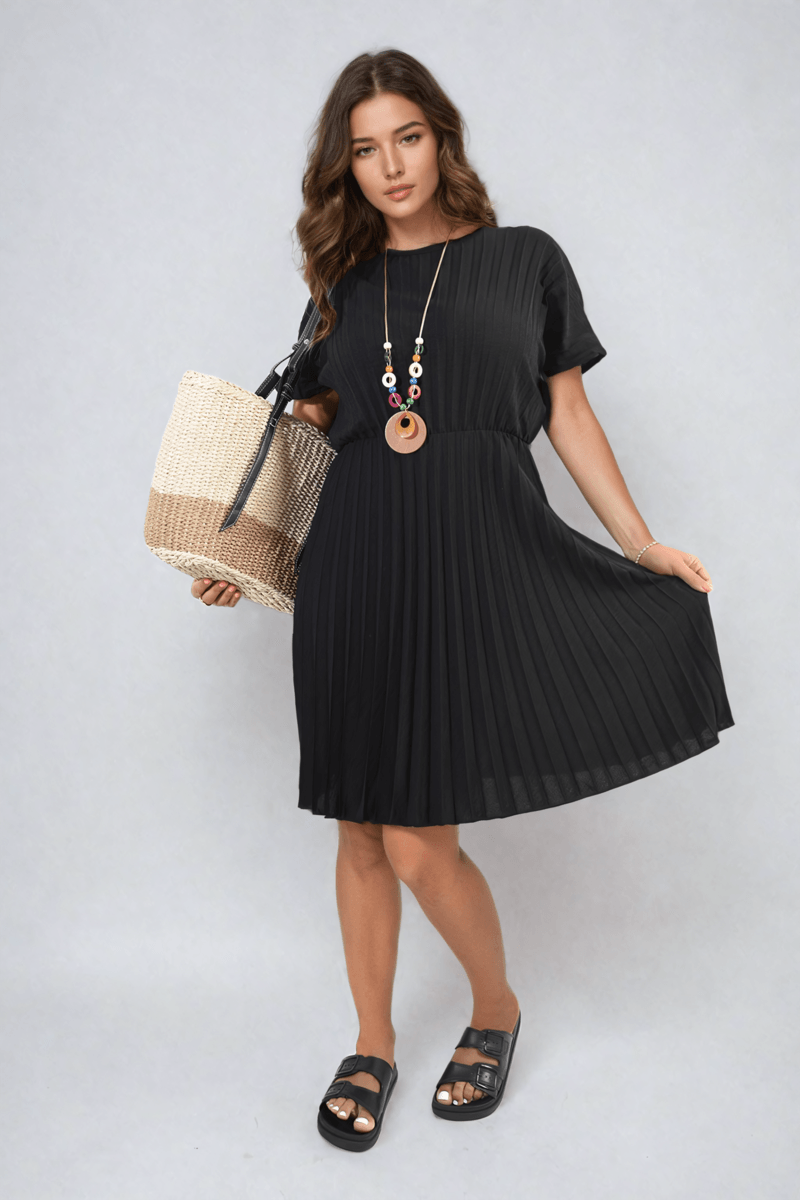 Short Sleeve Pleated Midi Dress - Toi ‘n’ Moi Ltd