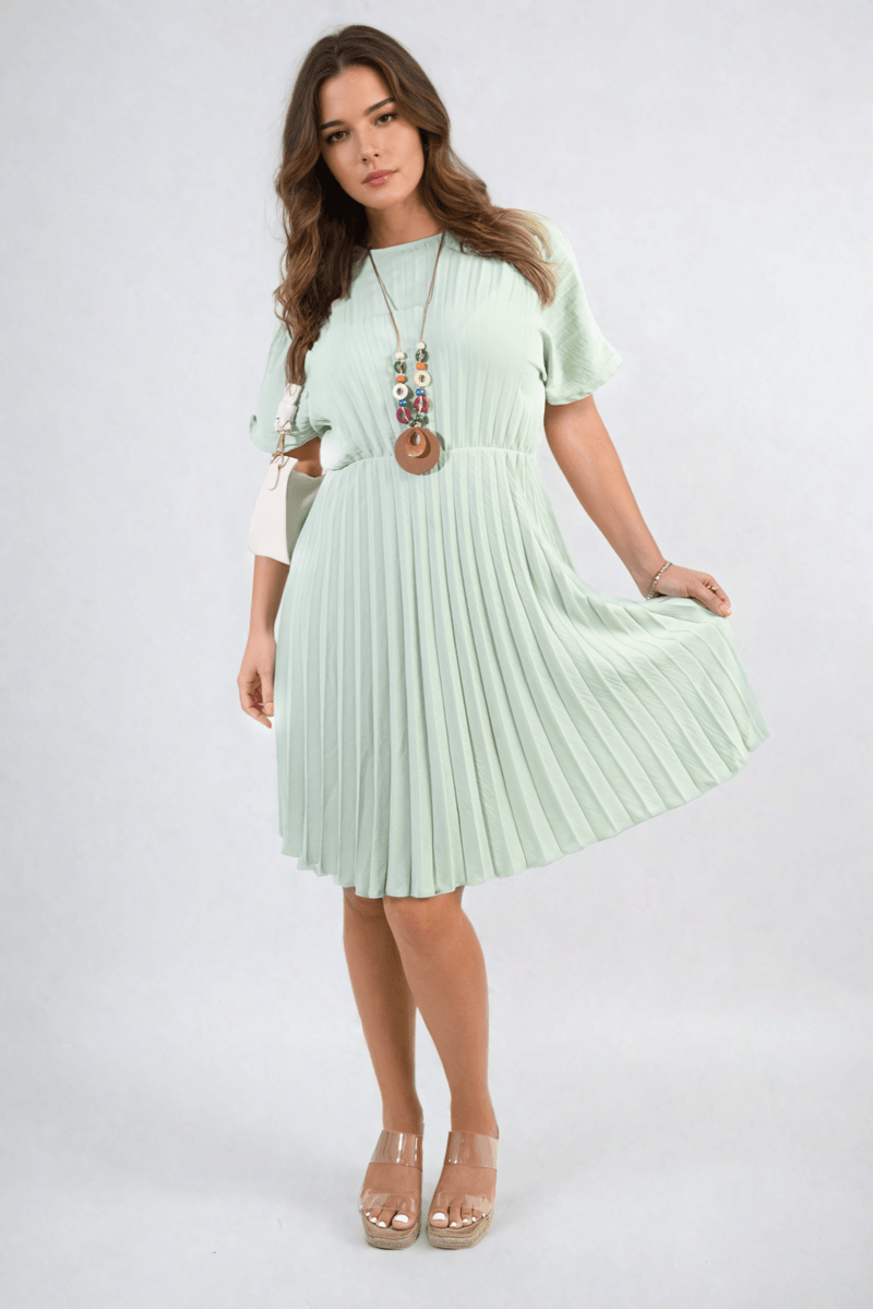 Short Sleeve Pleated Midi Dress - Toi ‘n’ Moi Ltd