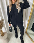 Oversized Rhinestone Detail Long Sleeve Top and Leggings Co-ord Set