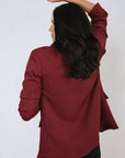 Ruched Sleeve Open Front Blazer Jacket with Front Pockets