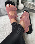 Faux Fur Double Buckle Sliders
