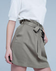 Khaki Mini Skirt With Bow Detail - Toi ‘n’ Moi Ltd