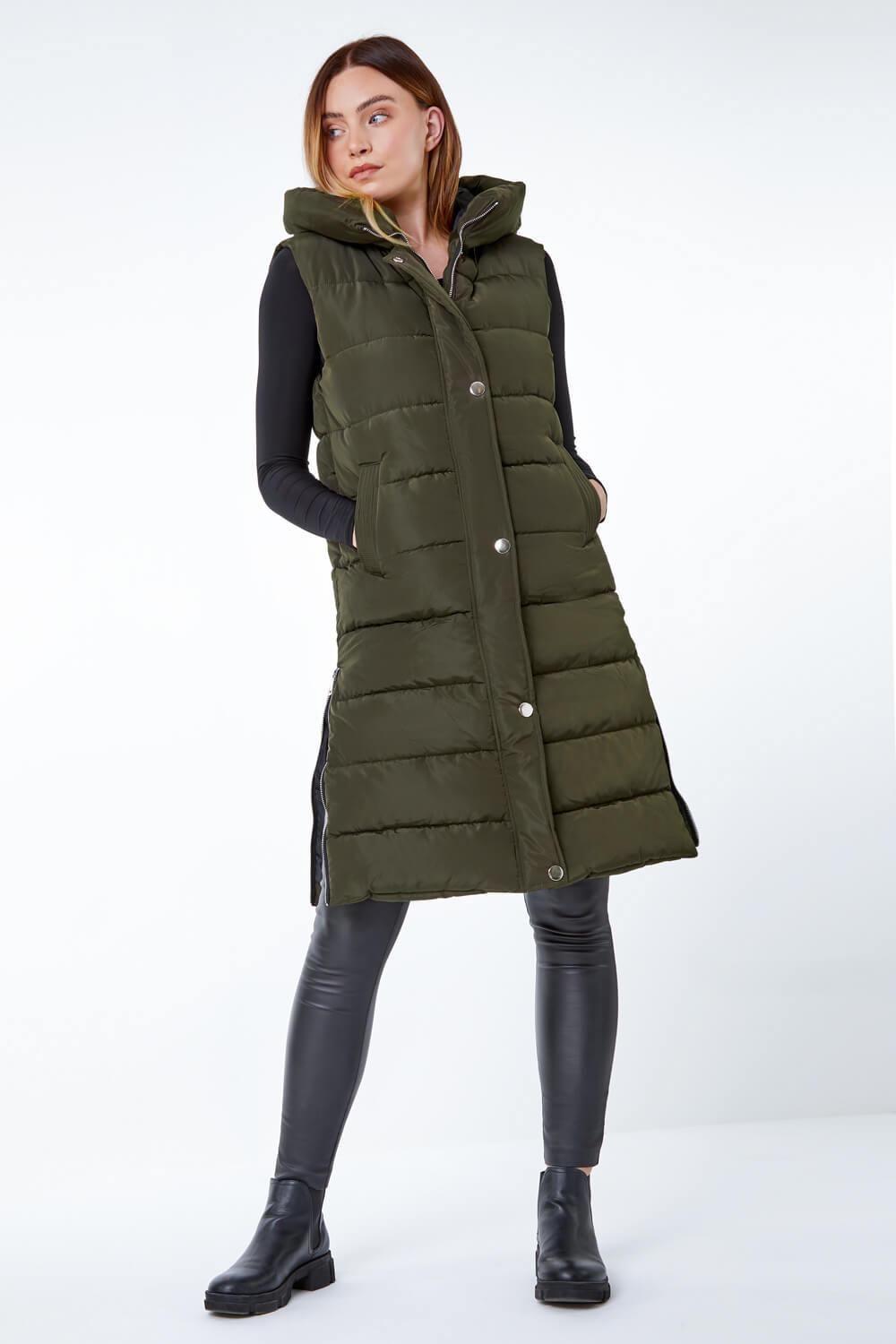 Ladies Girls Long Hooded Puffer Warm Padded Sleeveless Gilet Bodywarmer Zipper - Toi ‘n’ Moi Ltd