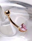 14Kt Gold Navel Ring With Prong Set Heart CZ - Toi ‘n’ Moi Ltd