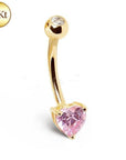 14Kt Gold Navel Ring With Prong Set Heart CZ - Toi ‘n’ Moi Ltd