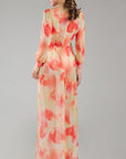 Orange Chiffon Floral Maxi Dress