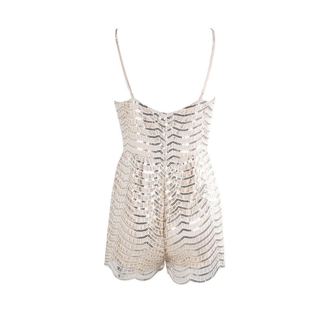 Beige Sequin Playsuit Romper - Toi ‘n’ Moi Ltd