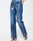 Straight Leg Jeans With Silver Metallic Finish