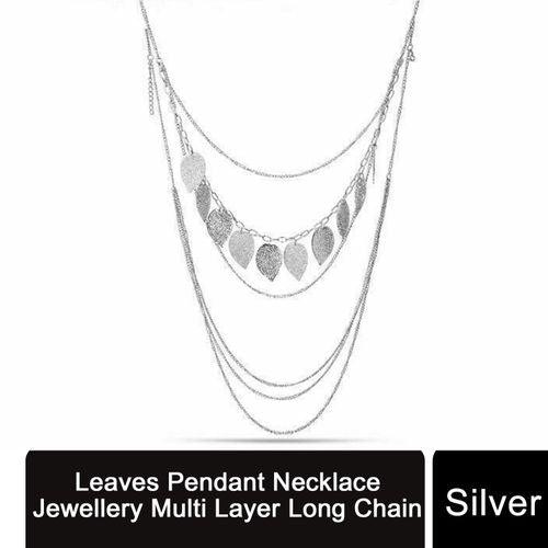 Aquarius Women Silver Leaves Pendant Necklace Jewellery Multi Layer Long Chain - Toi ‘n’ Moi Ltd