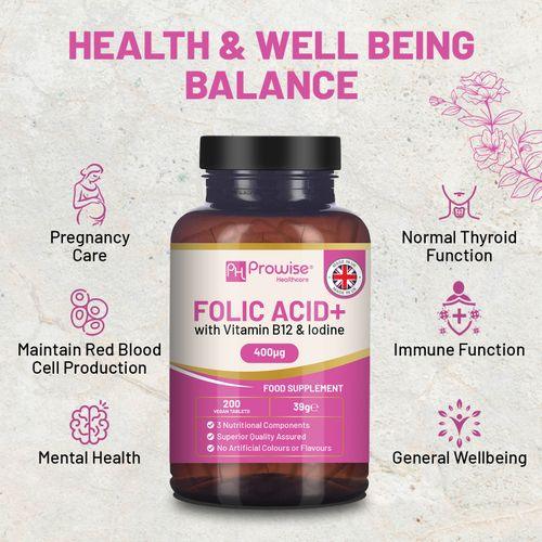 Folic Acid+ 400 mcg - Vegan Tablets with Vitamin B12 &amp; Iodine - Toi ‘n’ Moi Ltd