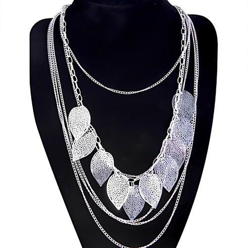 Aquarius Women Silver Leaves Pendant Necklace Jewellery Multi Layer Long Chain - Toi ‘n’ Moi Ltd
