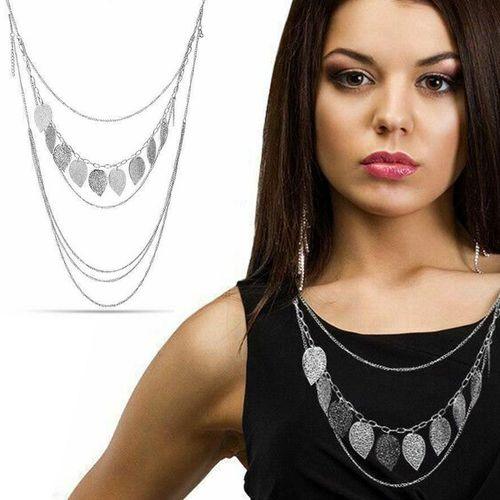 Aquarius Women Silver Leaves Pendant Necklace Jewellery Multi Layer Long Chain - Toi ‘n’ Moi Ltd